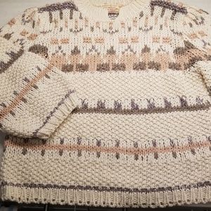 Cable Knit Flush Pink and Soft White Sweater